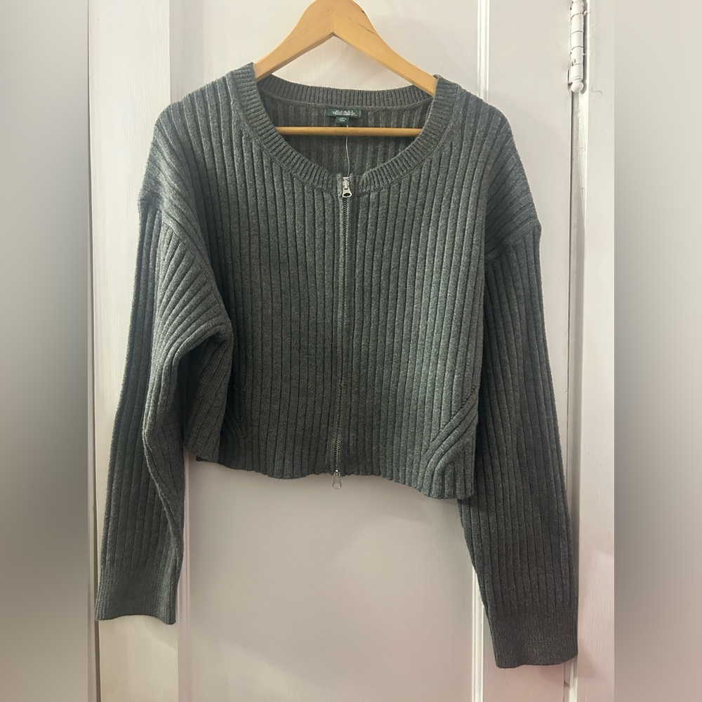 wild fable Ribbed Zip-Front Cropped Cardigan - Gray Size XXL Sweater NWT